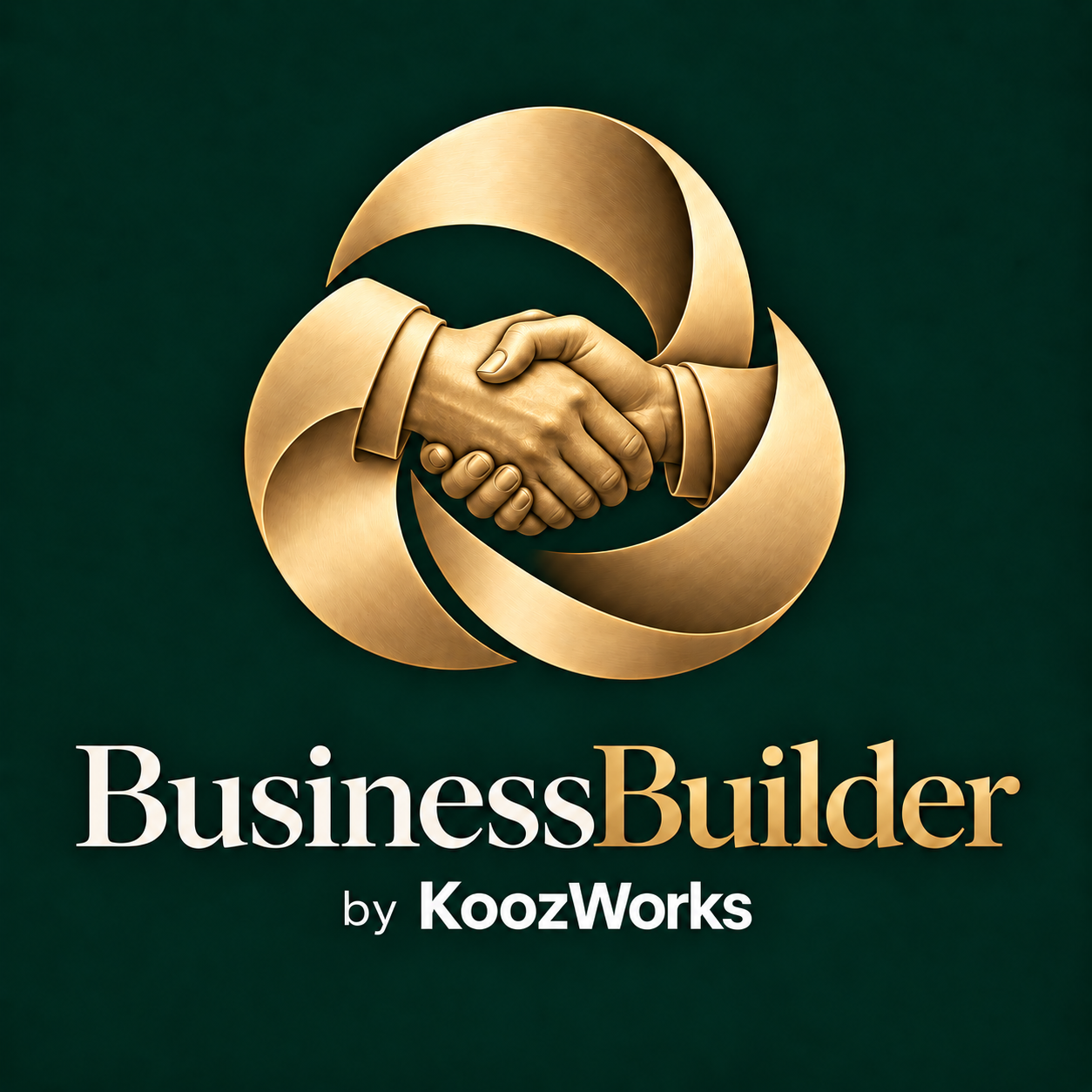 BusinessBuilder by KoozWorks — gold handshake emblem