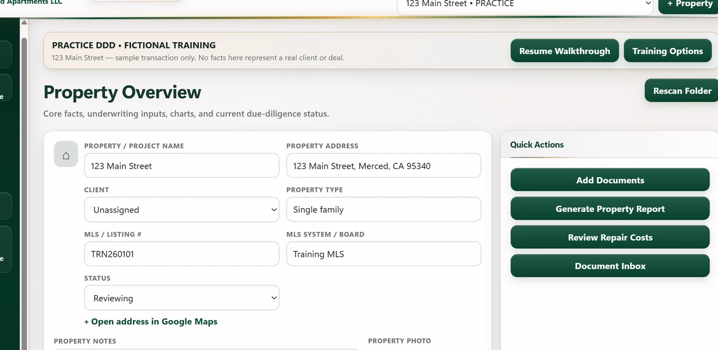 Property Overview financial summary