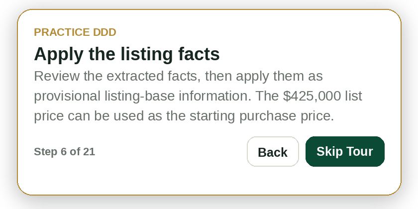 Practice DDD tutorial step: Apply the listing facts