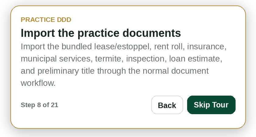 Practice DDD tutorial step: Import the practice documents