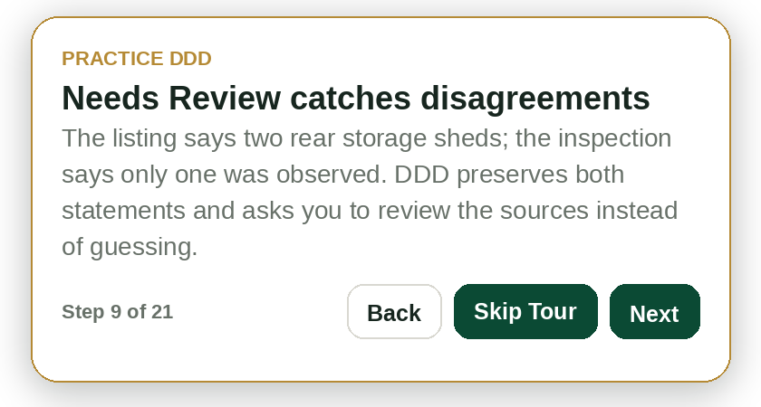 Practice DDD tutorial step: Needs Review catches disagreements