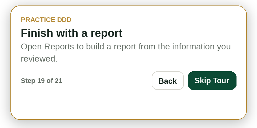 Practice DDD tutorial step: Finish with a report